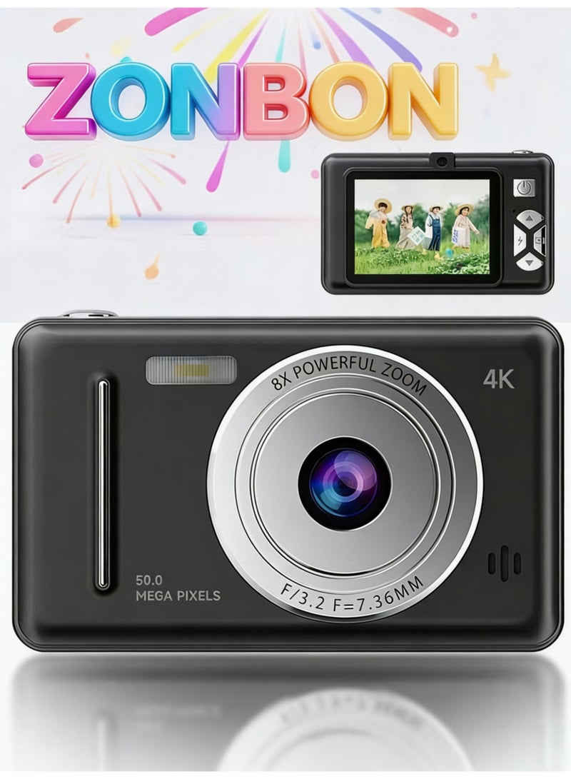 ZONBON 4K Digital Camera – 50MP CCD，Kids’ Camera Point and Shoot with 8X Zoom, Includes 32GB SD Card – Ideal for Children & Beginners - Image 1